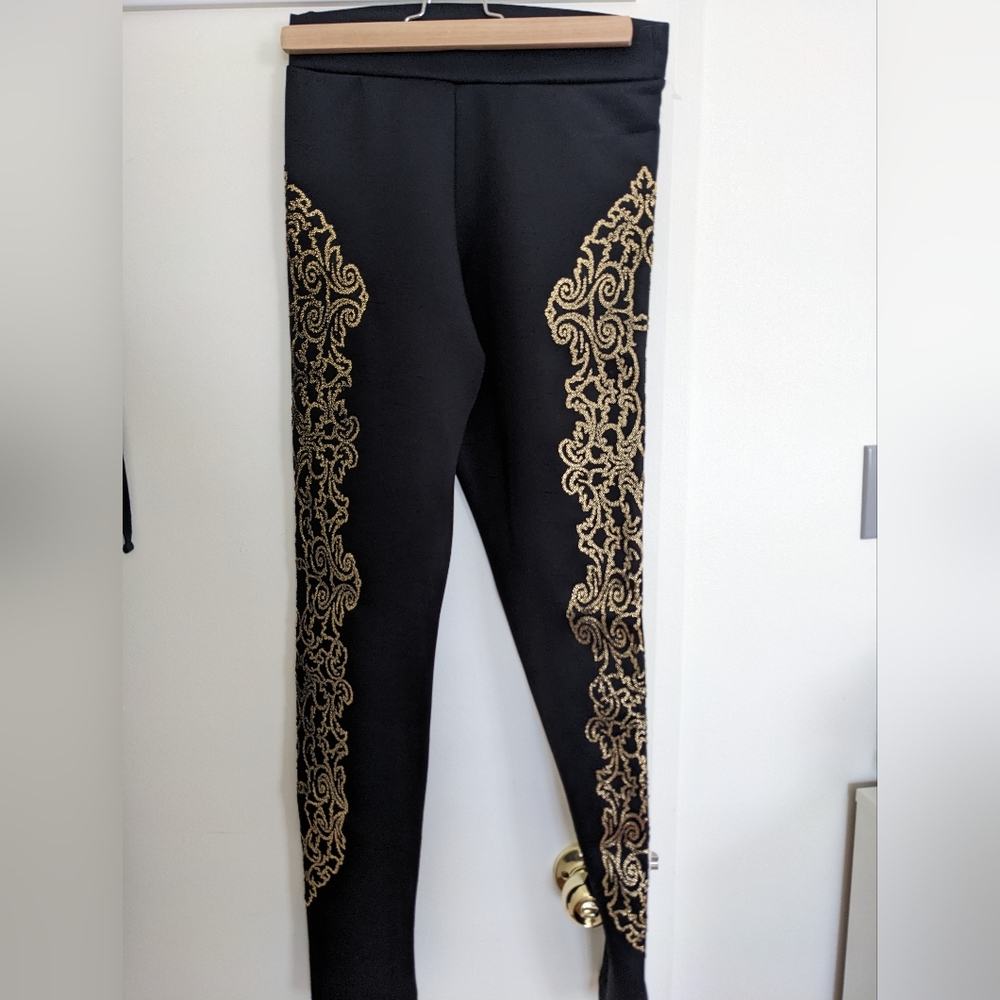 Lipsy black leggings gold sequin detail